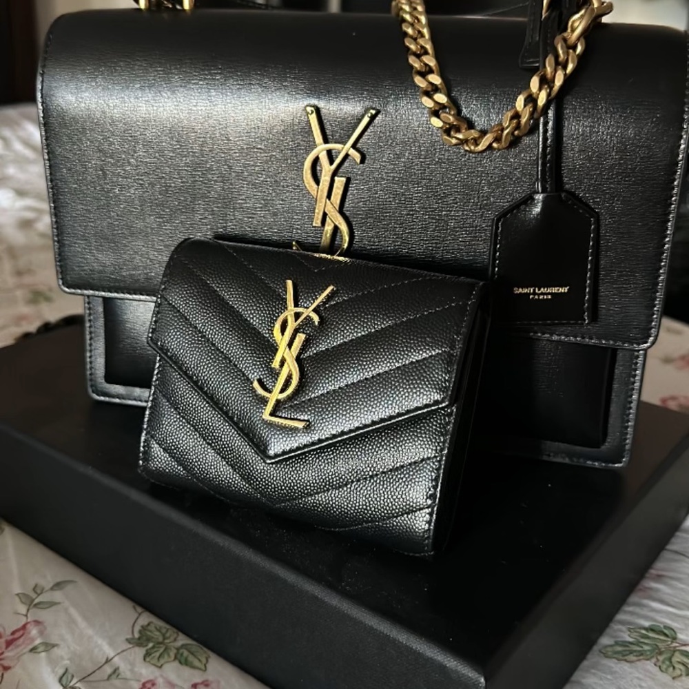 YSL Sunset Top Handle Shoulder Bag Leather Medium + Wallet